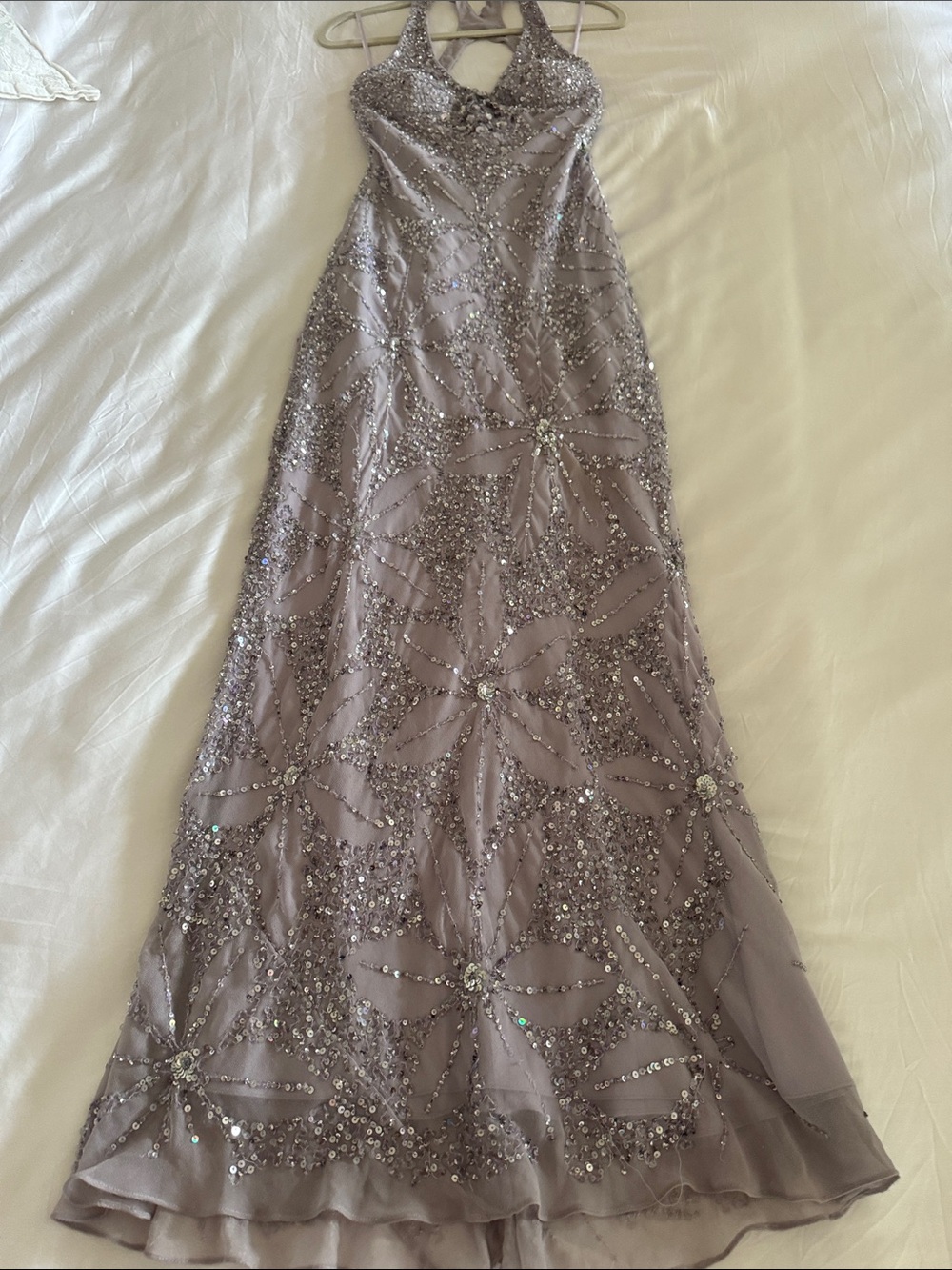 Adrianna Papell Lilac Sequin Halter Maxi Dress